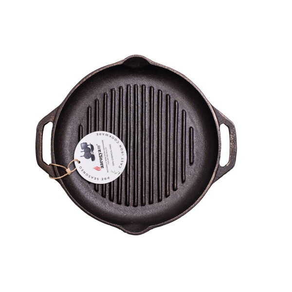 Aarogyam Pre-seasoned Cast Iron Round Grill Pan 10", Naturally Nonstick, Induction Friendly