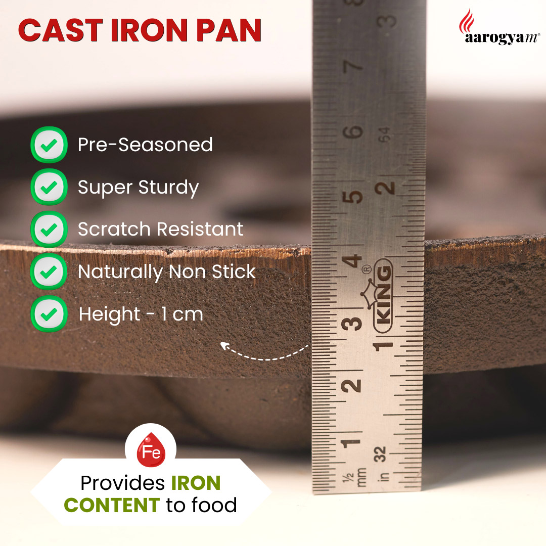 Aarogyam Cast Iron Paniyaram,Appe,,Ponganalu,Paddu Pan 9.4 inch